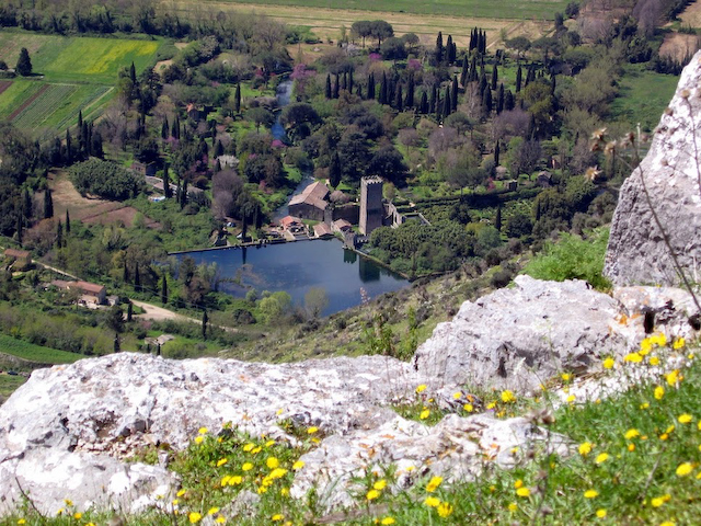 View of Ninfa Gardens from Norba