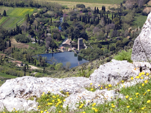 Gardens of Ninfa viewed from Norba