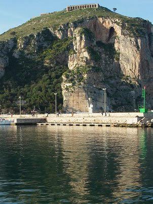 Temple of Jupiter above road cut, Terracina